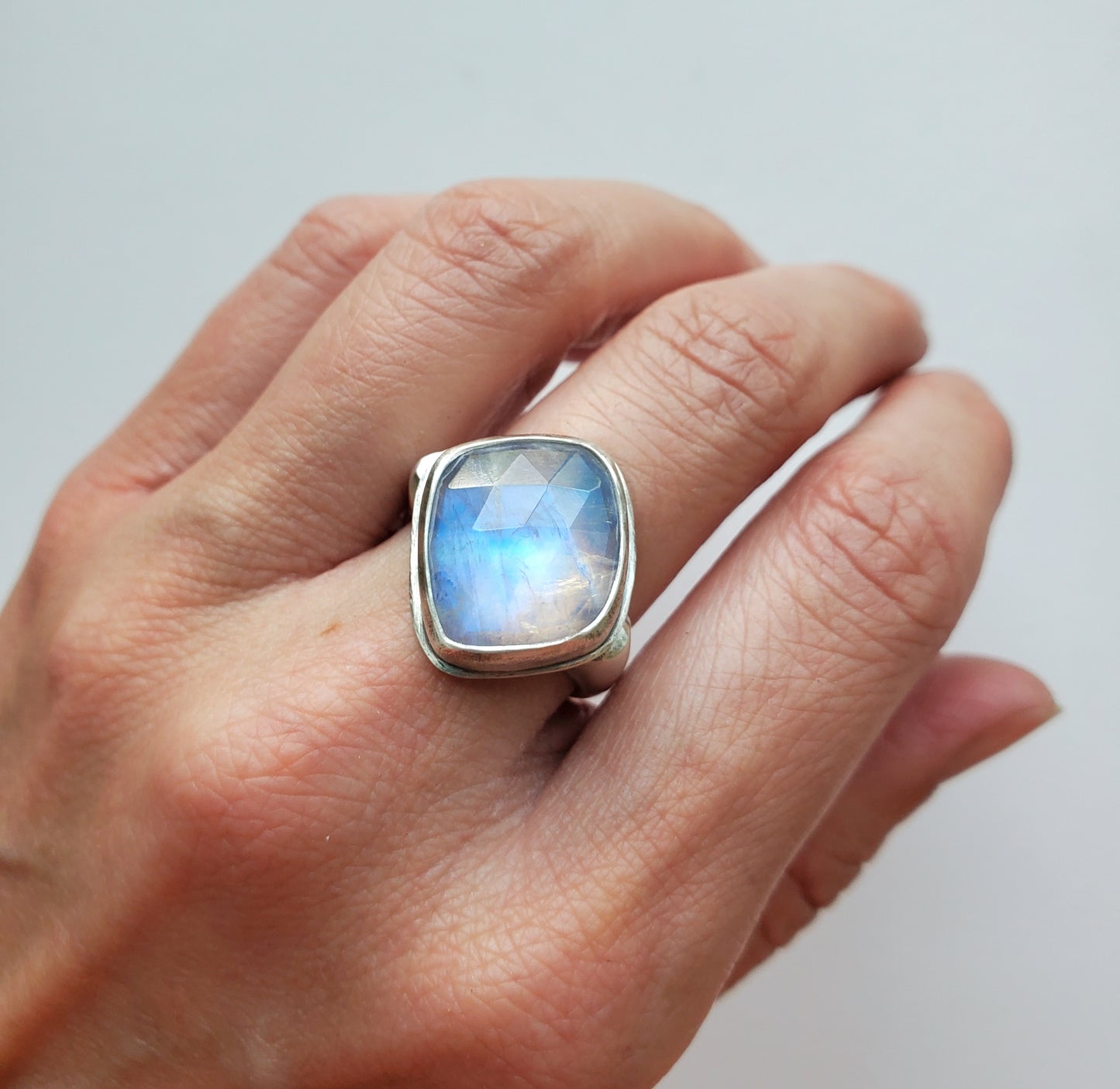 Square Ring - Moonstone- Size 9