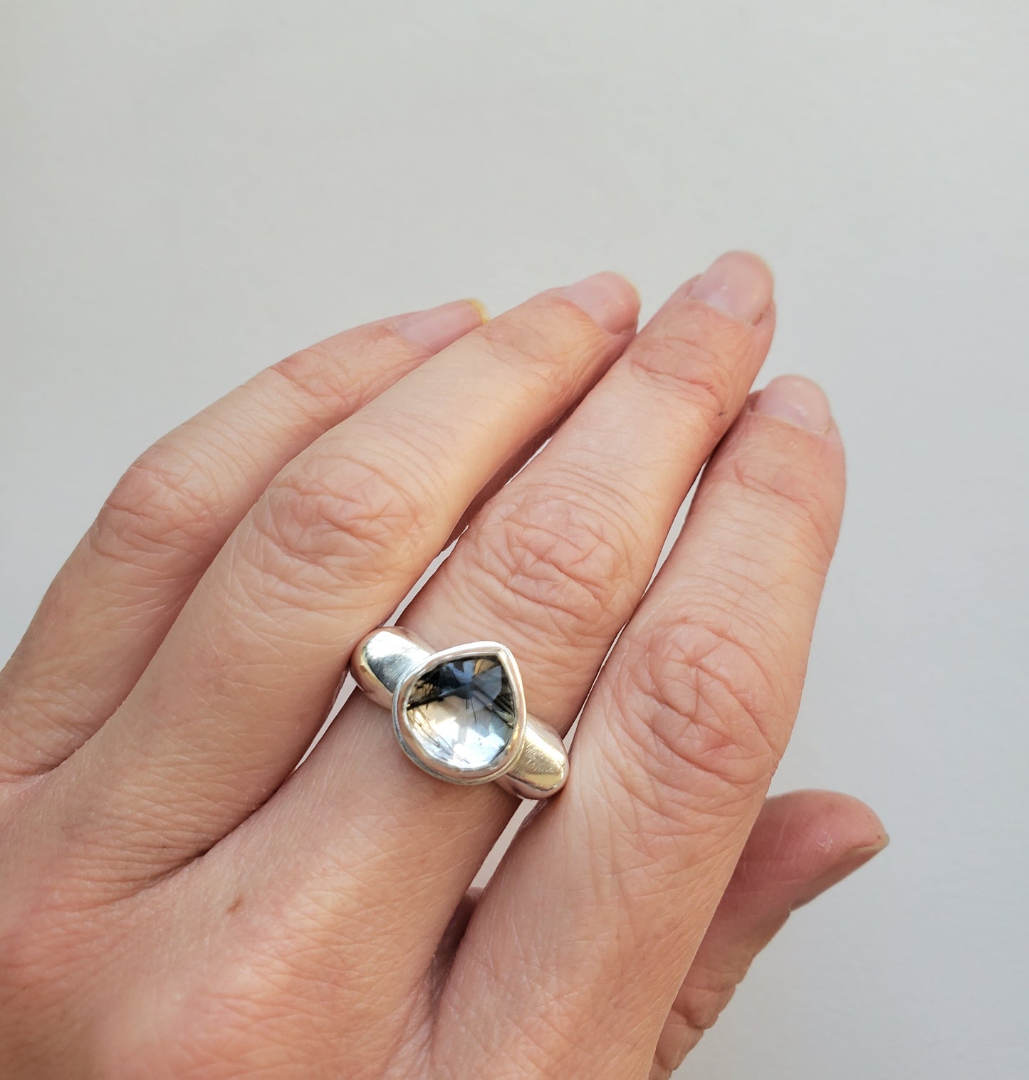 Square Ring - Rutilated Quartz - Size 8.5