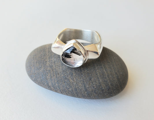 Square Ring - Rutilated Quartz - Size 8.5