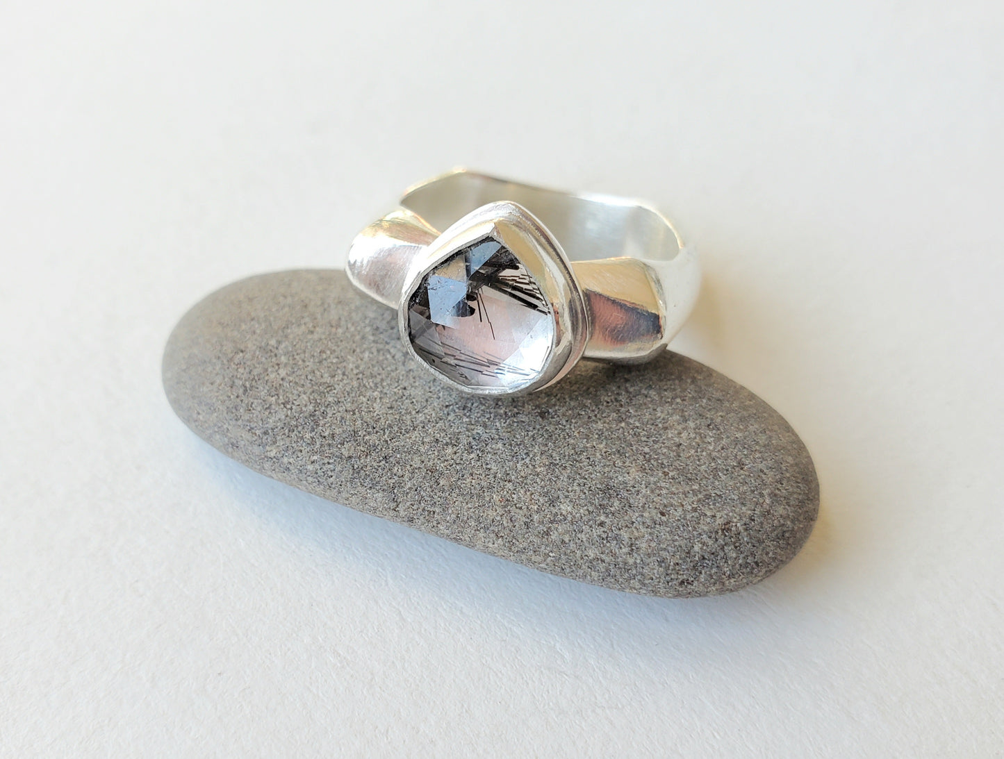 Square Ring - Rutilated Quartz - Size 8.5