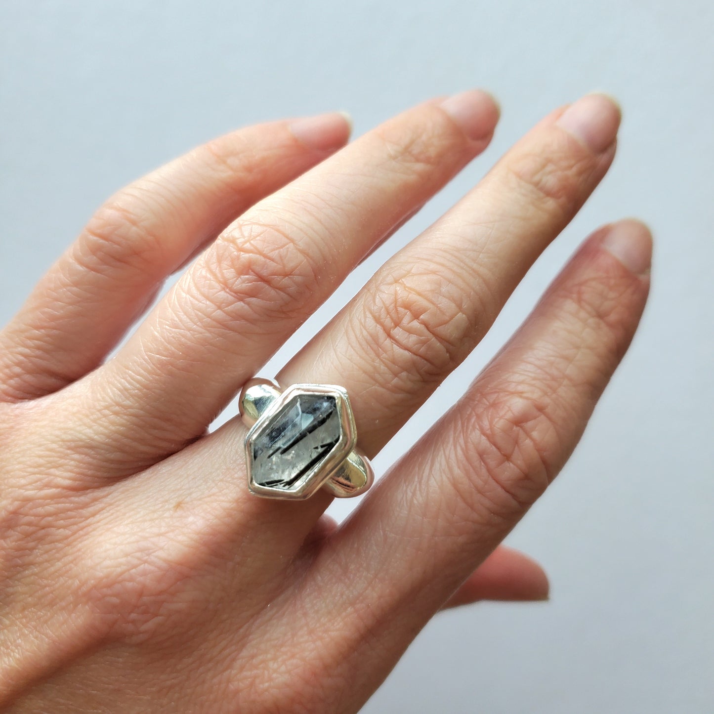 Square Ring- Rutilated Quartz - Size 7.5