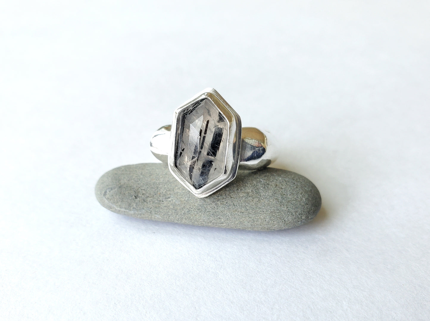 Square Ring- Rutilated Quartz - Size 7.5