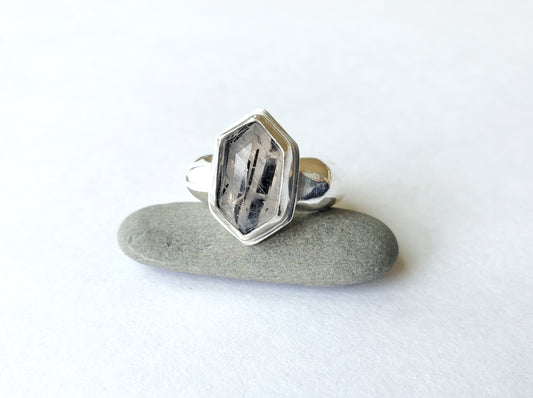 Square Ring- Rutilated Quartz - Size 7.5