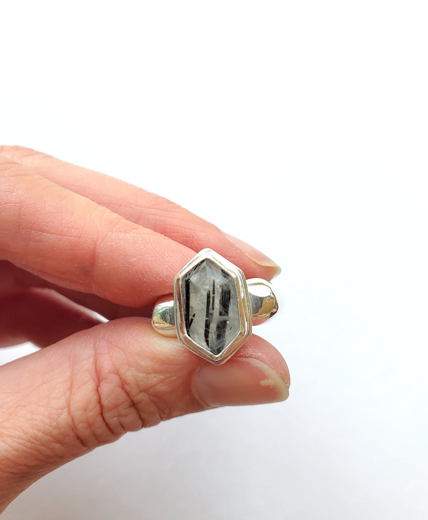 Square Ring- Rutilated Quartz - Size 7.5