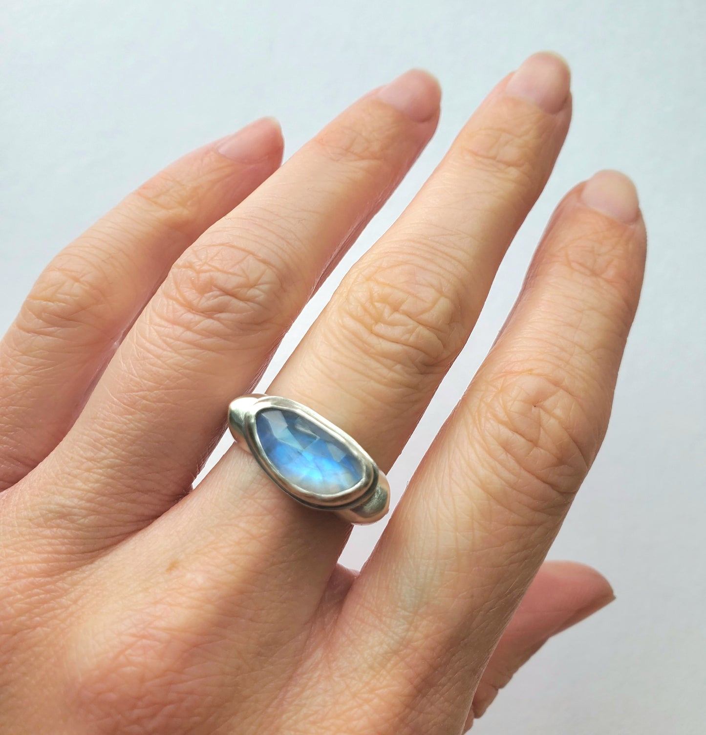 Square Ring- Moonstone - Size 8.5