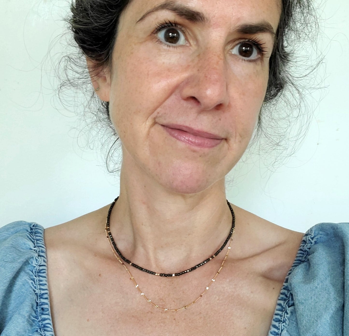 Square Stone Necklace - Pyrite