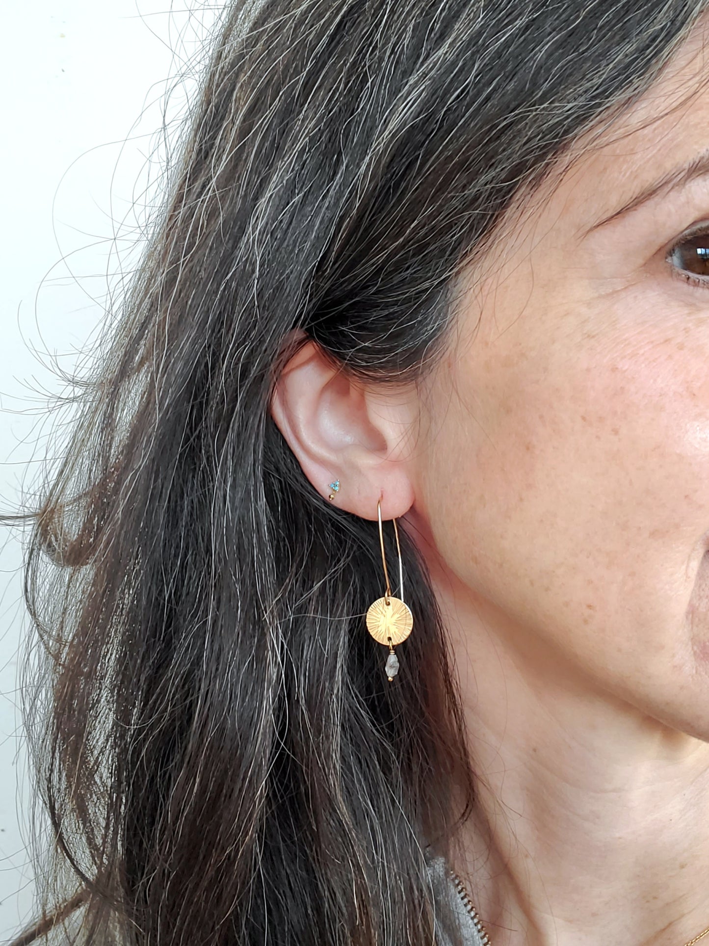 Sun Earrings with Tibetan Quartz