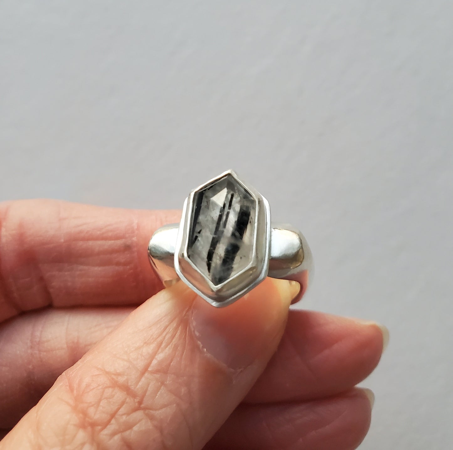 Square Ring- Rutilated Quartz - Size 7.5