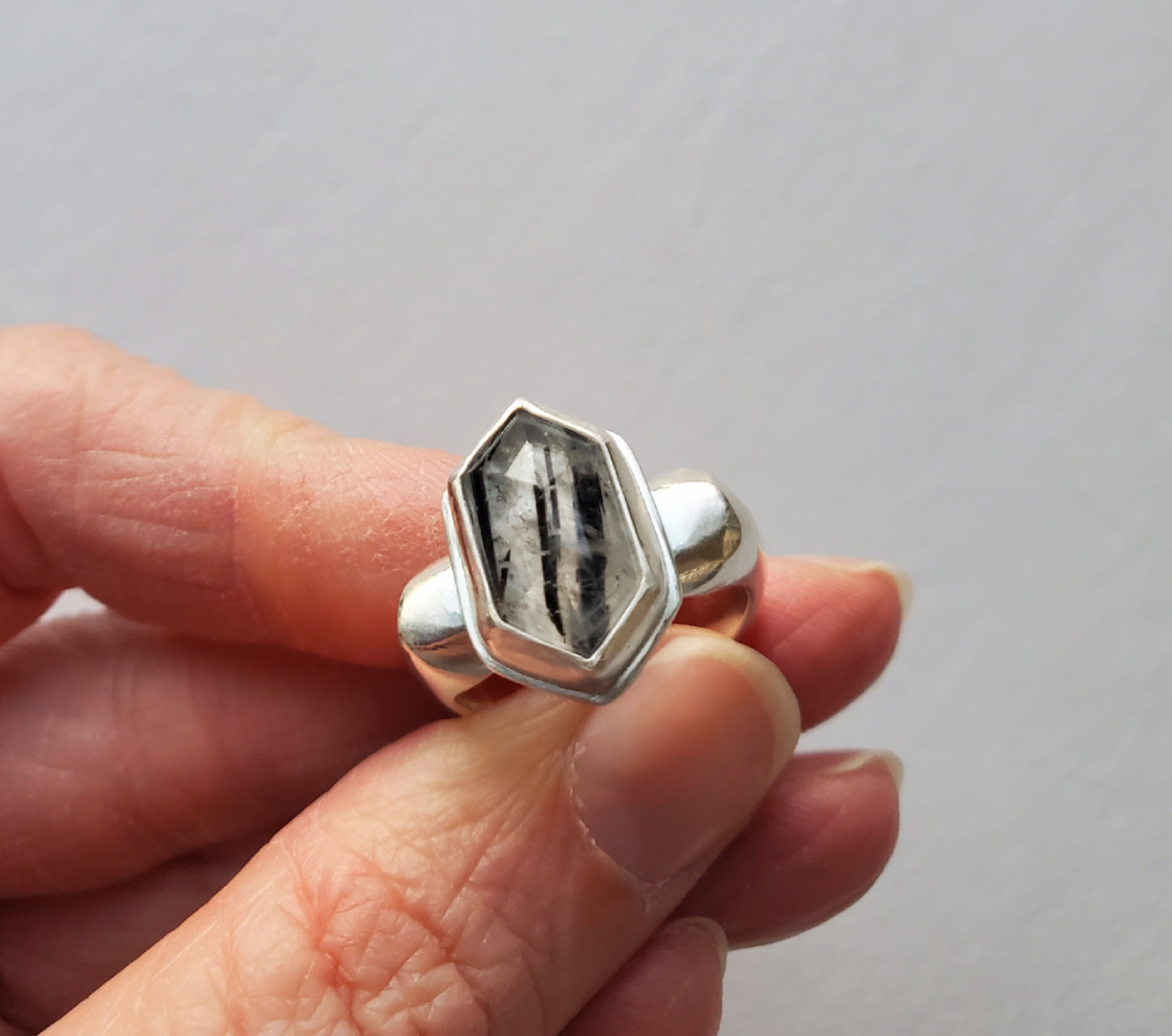 Square Ring- Rutilated Quartz - Size 7.5