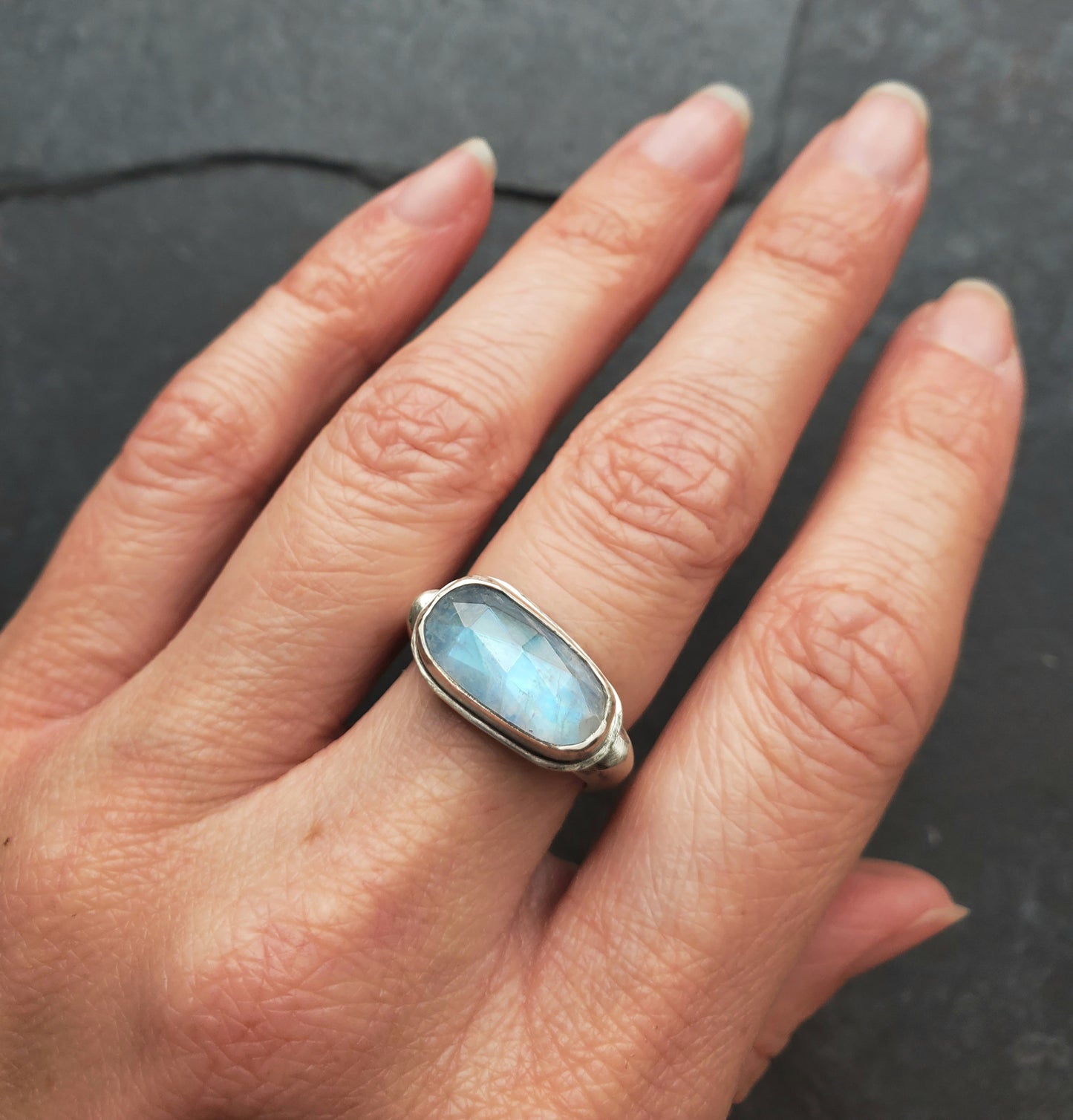 Square Ring - Moonstone- Size 6.5