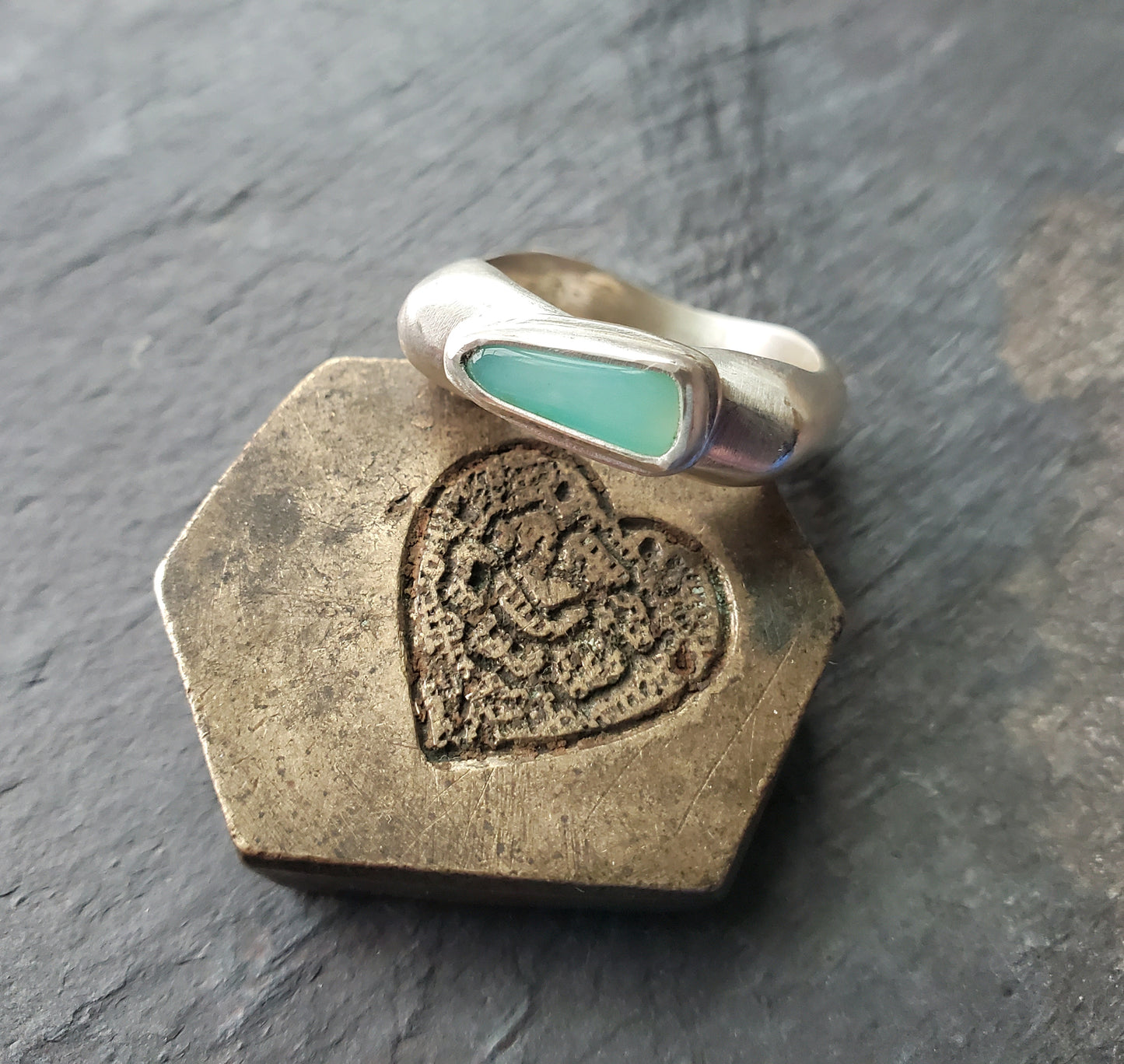 Square Ring- Peruvian Opal - Size 8.5