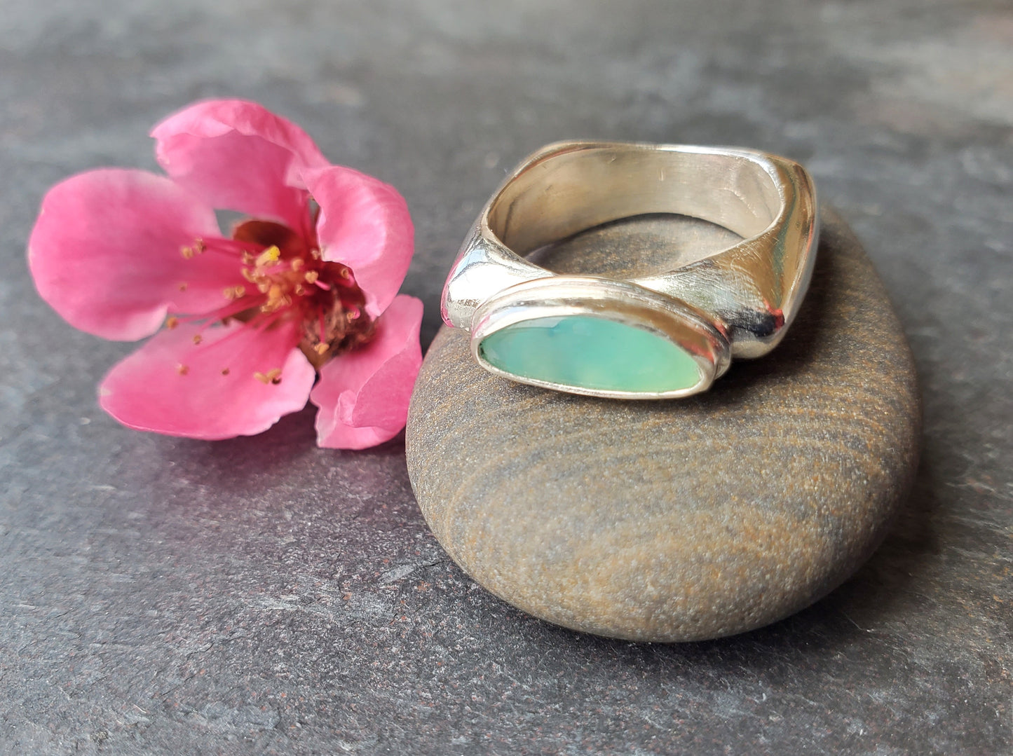 Square Ring- Peruvian Opal -Size 7.5