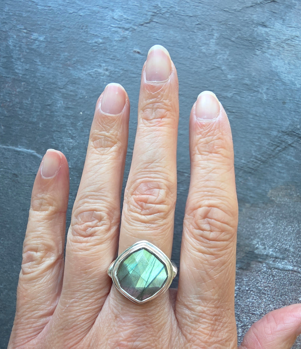 Square Ring- Labradorite - Size 8