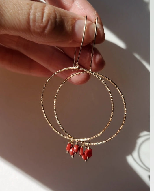 New Moon Stone Earrings - Coral