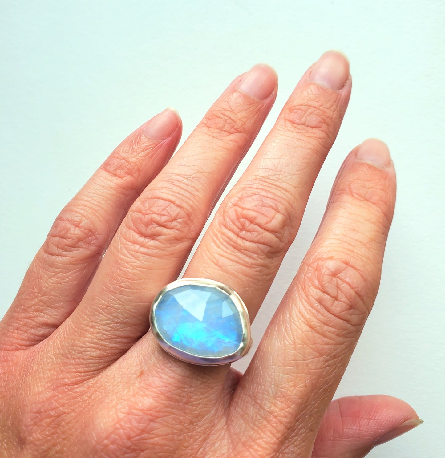 Square Ring - Moonstone- Size 8