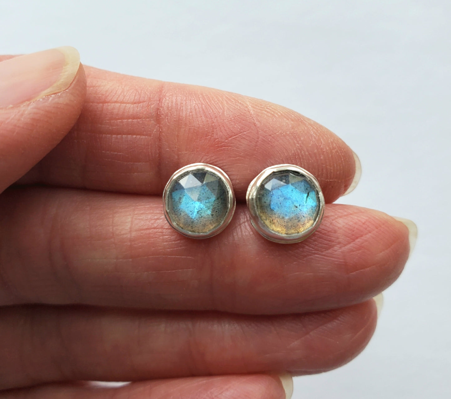 Labradorite Moon Studs