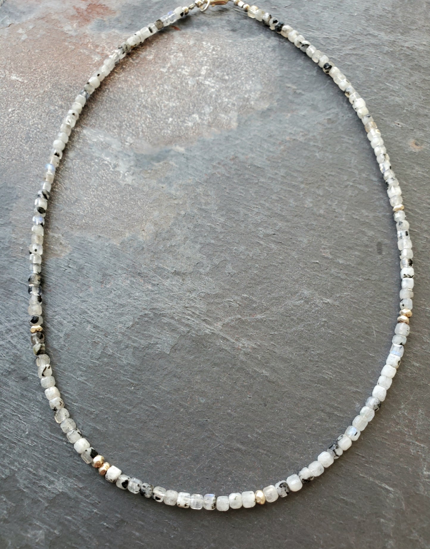 Square Stone Necklace - Moonstone Tourmaline