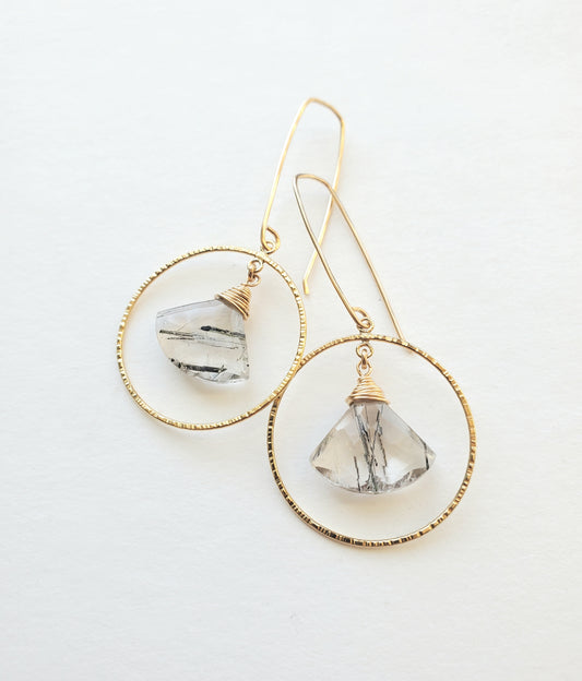 Fan Earrings- Rutilated Quartz