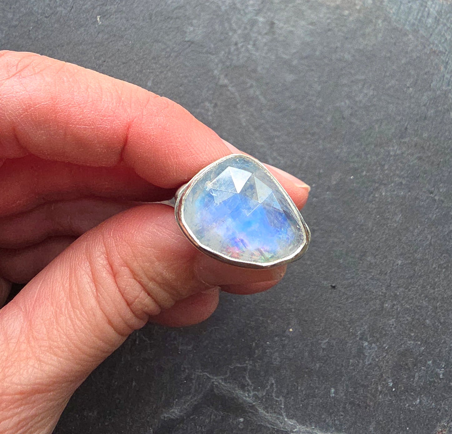 Square Ring - Moonstone- Size 9