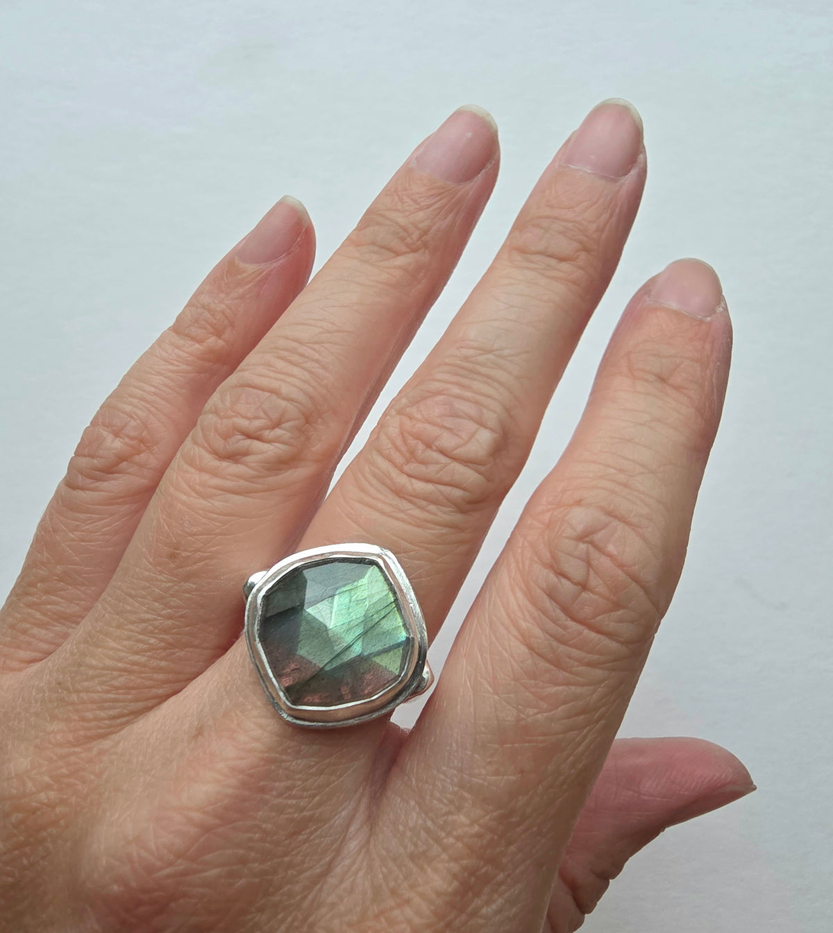 Square Ring- Labradorite - Size 8