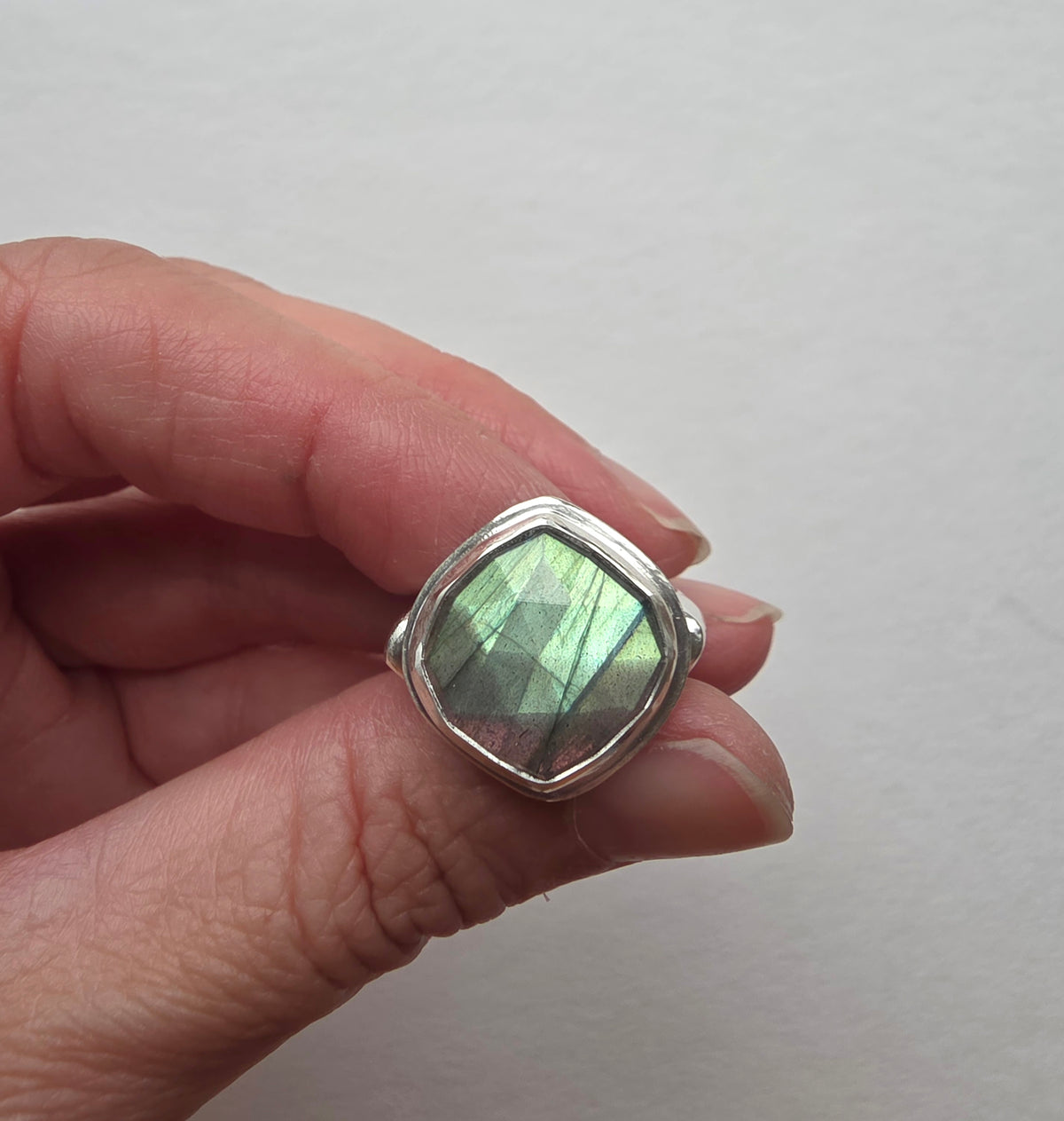 Square Ring- Labradorite - Size 8