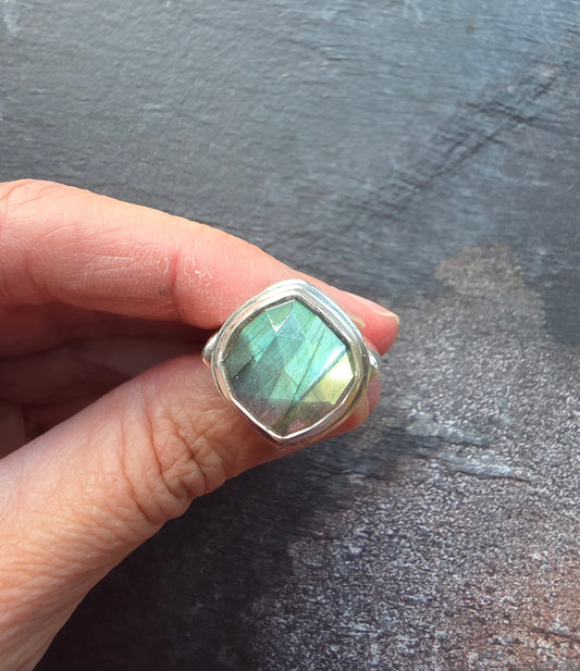 Square Ring- Labradorite - Size 8