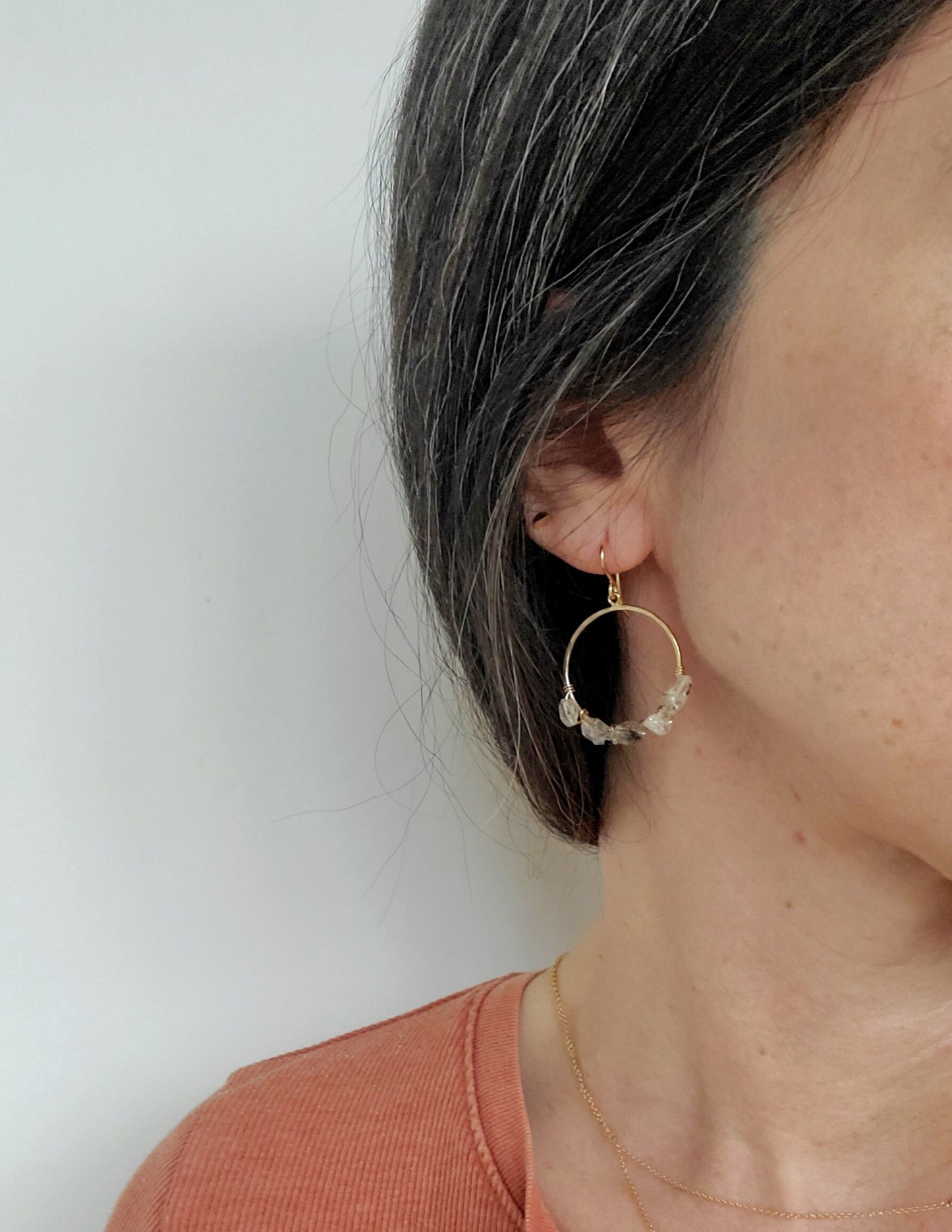 Gold Filled Earring Circle Earring Rutilated Quartz Nugget Earring